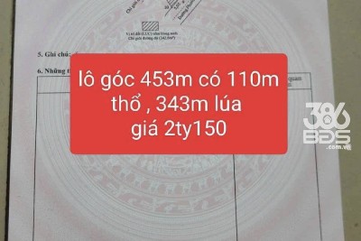 Bán đất đường Phước Toàn , Long Hiệp  dt 453m2 ( 110m2 thổ + 343m2 đất lúa) giá 2,15 tỷ