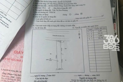 170,4 m2 thổ mặt tiền đường Bàu Sen, xã Hòa Khánh Đông, Đức Hòa giá 2,1 tỷ