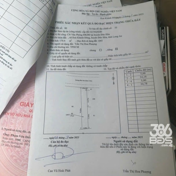 170,4 m2 thổ mặt tiền đường Bàu Sen, xã Hòa Khánh Đông, Đức Hòa giá 2,1 tỷ-1
