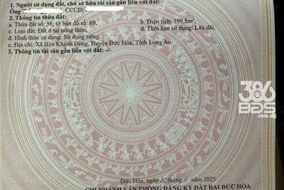 200m2 thổ cư mặt tiền N2, xã Hòa Khánh Đông, Đức Hòa giá 3 tỷ