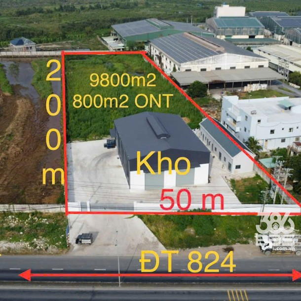 Đất mặt tiền TL 824, xã Lương Bình tdt 9800m2 ( 800m2 thổ + kho 560m2 + văn phòng 200m2) giá 50 tỷ-3