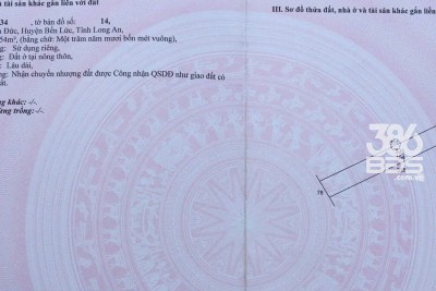 Bán nền thổ cư xã Bình Đức, Bến Lức dt 154m2 giá 720 triệu