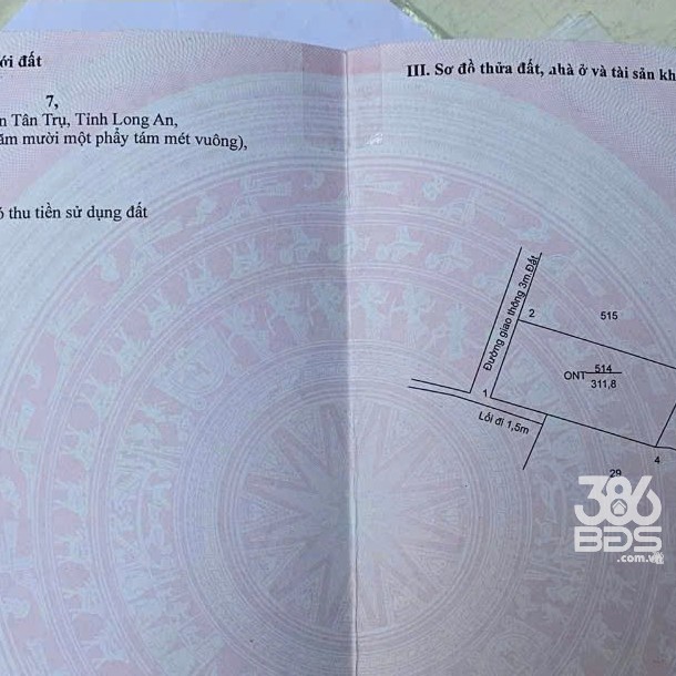 Bán đất thổ cư đường beton 3m thông , xã Đức Tân, Tân Trụ dt 311m2 giá 1,2 tỷ-2
