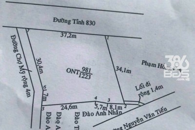 Bán đất 2 mặt tiền TL 830 , xã Mỹ Lệ , Cần Đước dt 1223m2 full thổ giá hạ còn 13,5 tỷ