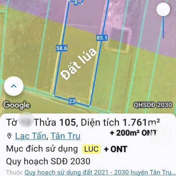 Bán đất xã Lạc Tấn , Tân Trụ tdt 1960m2 ( có 200m2 thổ) đường beton, có tường rào giá 2,2 tỷ-2