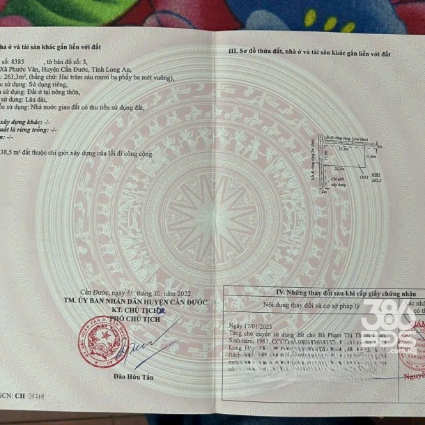 Bán nền thổ cư góc 2 mặt tiền xã Phước Vân , Cần Đước dt 132m2 giá 820 triệu-3