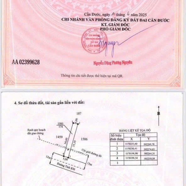 Bán nền thổ cư mặt tiền ĐT 830 , xã Long Hòa , Cần Đước dt 174m2 giá 3 tỷ-3
